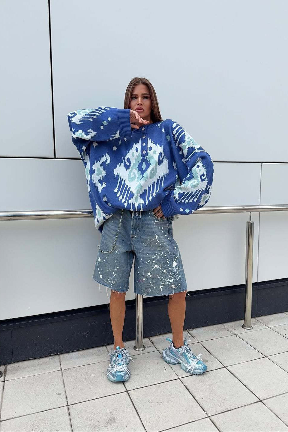 Color Block Loose Knit Pullover Sweater