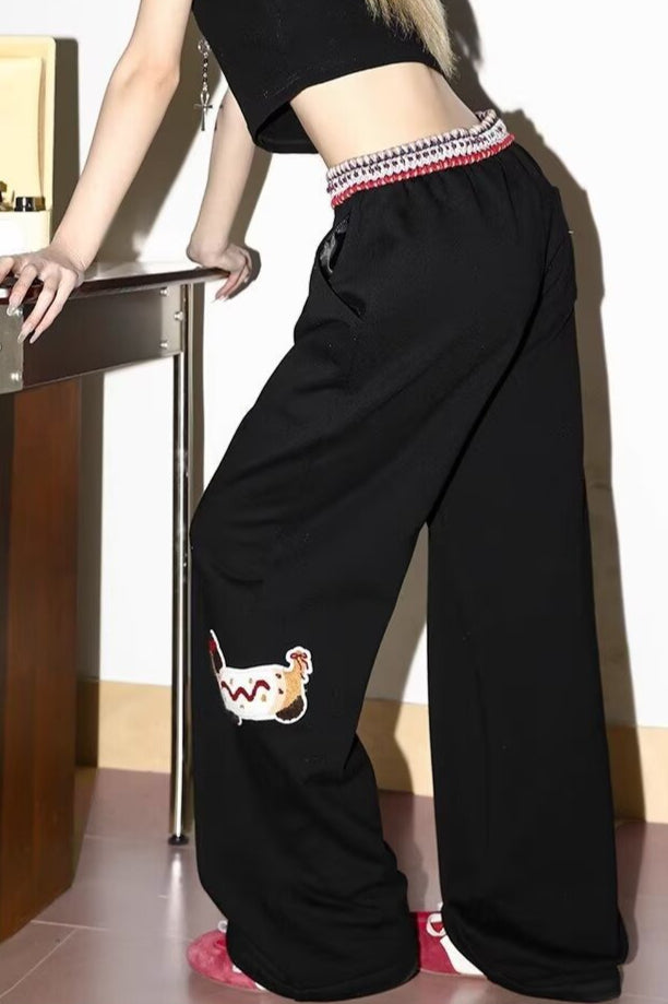 Print Loose Straight Leg Sweat Pants