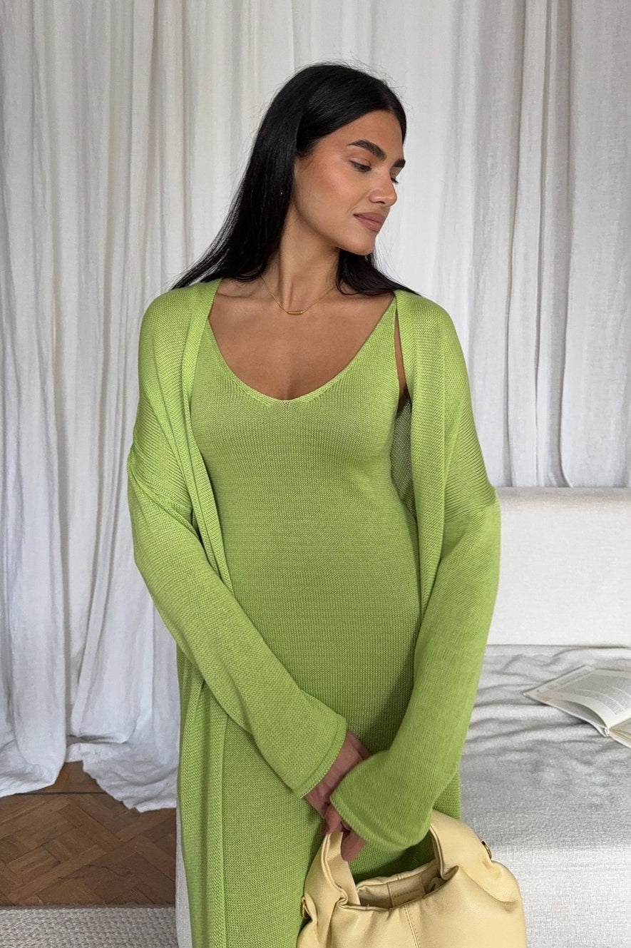 Ensemble deux pièces moulant en tricot de coton à col en V profond