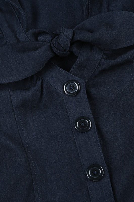 Commuter Preppy Bow Tie Button Down Blouse