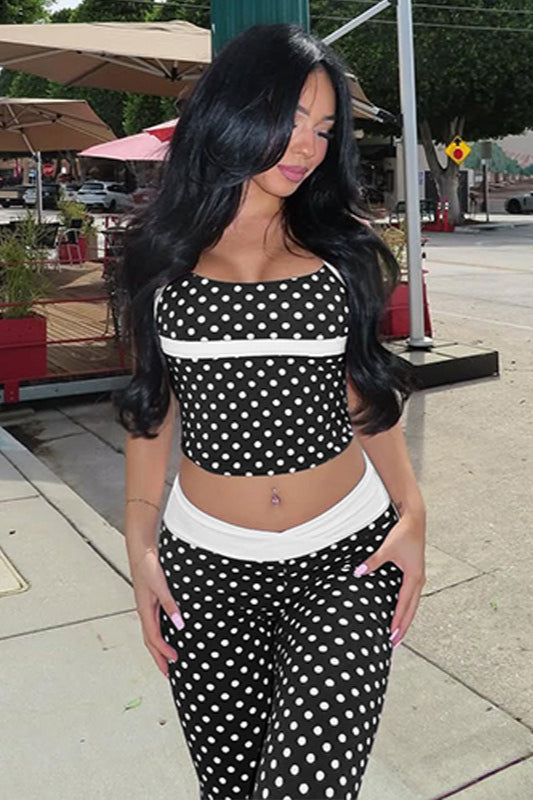 Kontrastierende Tupfen Sexy Trägertop Hose Zweiteiliger Anzug