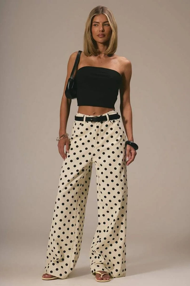 Polka Dot Loose Mid Rise Jeans