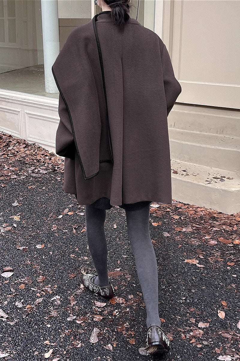 Color Block Cowl Neck Asymmetrical Coat