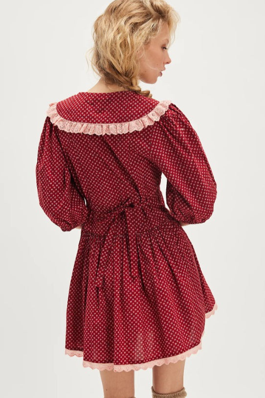 Vintage Kleid mit Tupfenmuster, Peter-Pan-Kragen, Puffärmeln und Mini-Länge