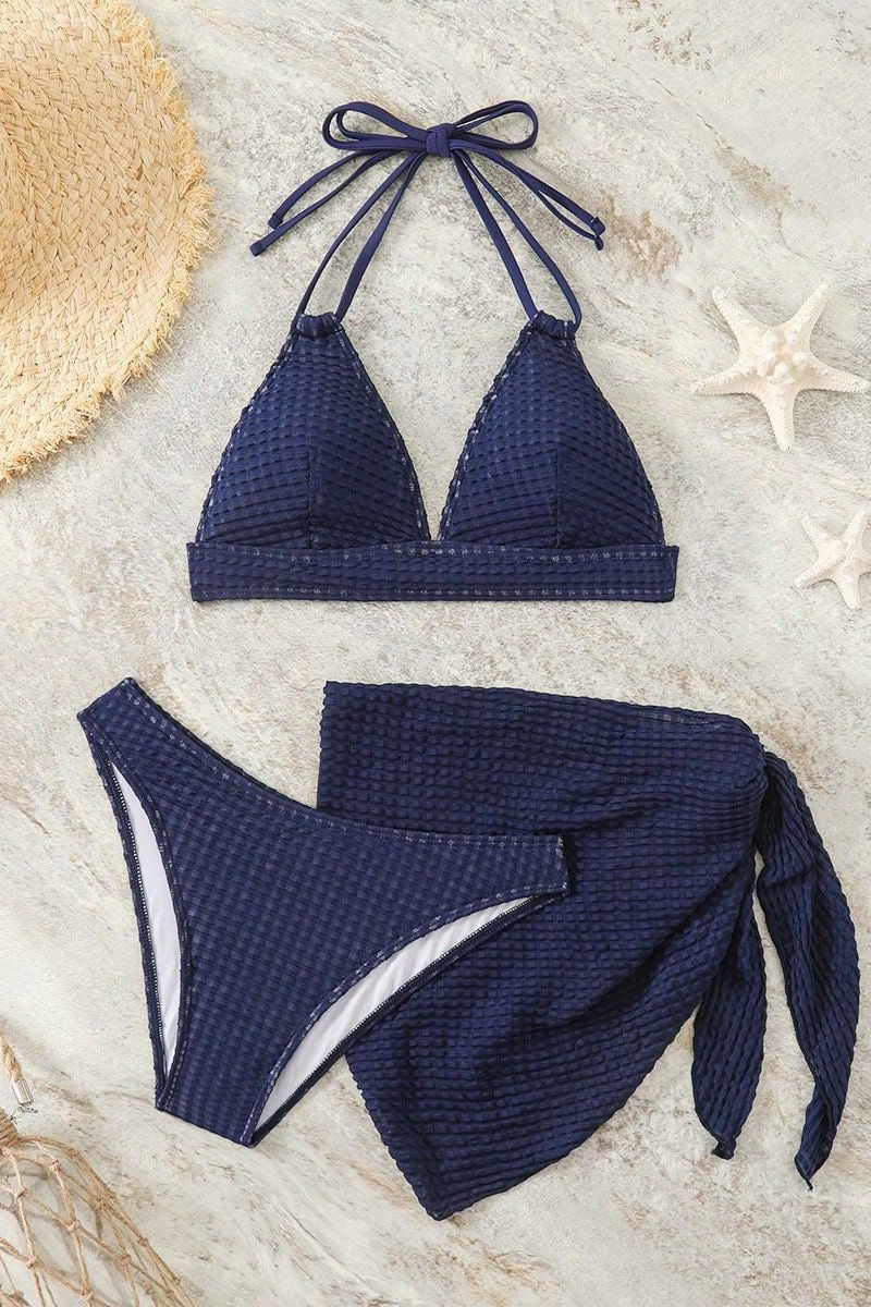 Ensemble de bain trois pièces bikini sans dos uni