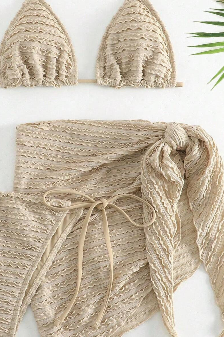 Costume da bagno a tre pezzi con gonna a rete solida