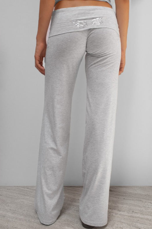 Solid Wing Sequin Embroidered Casual Pants