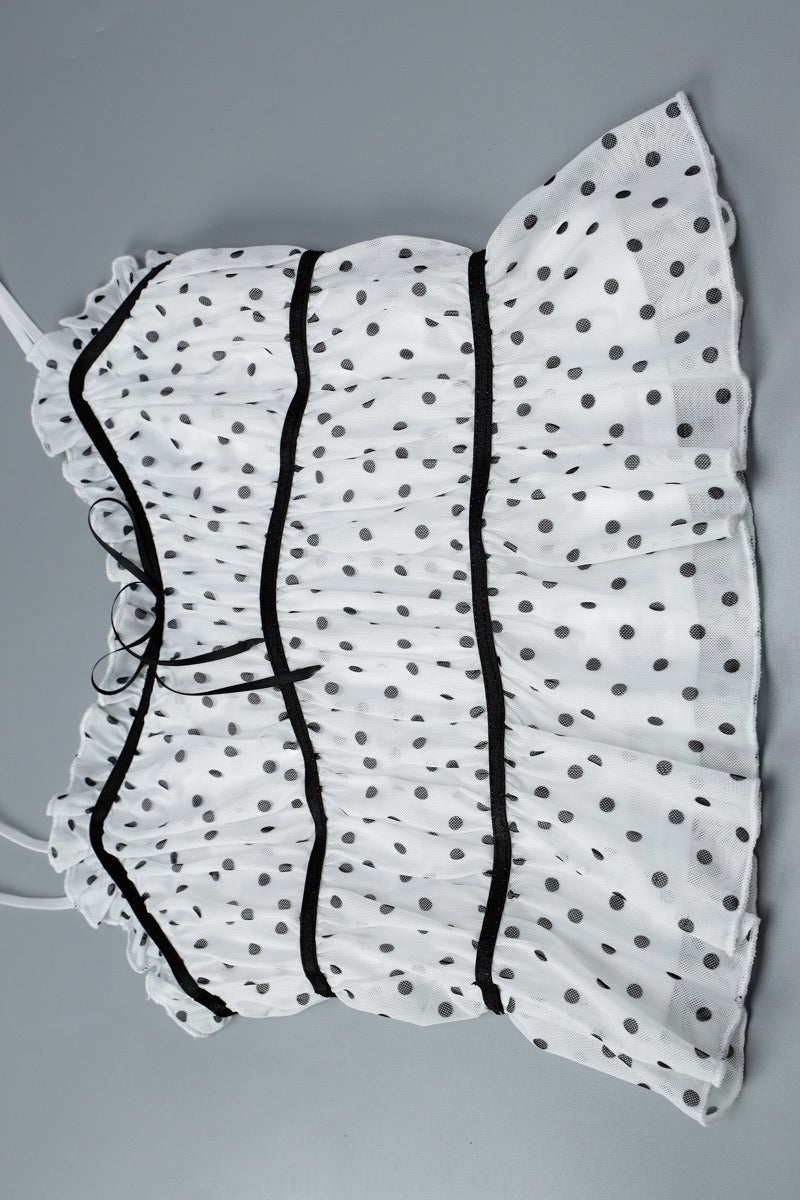 Polka Dot Mesh Low Cut Sexy Cami Top