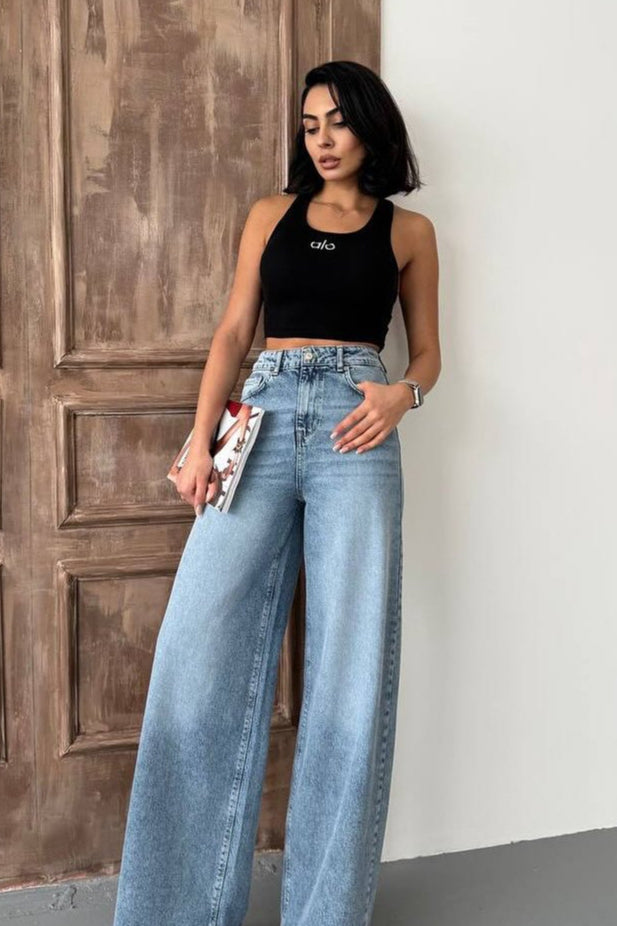 High Waist Straight Floor Jeans