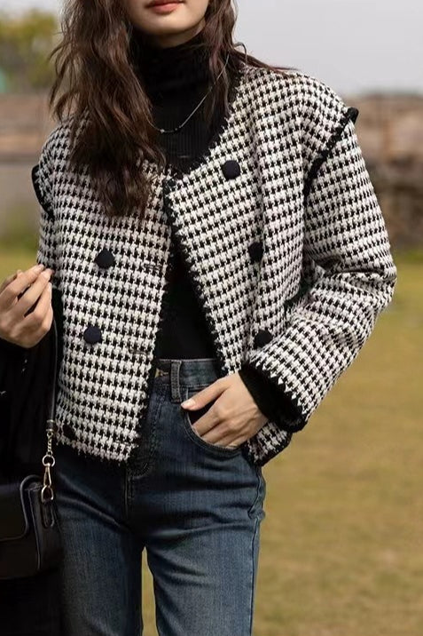 Chaqueta corta de pata de gallo de tweed