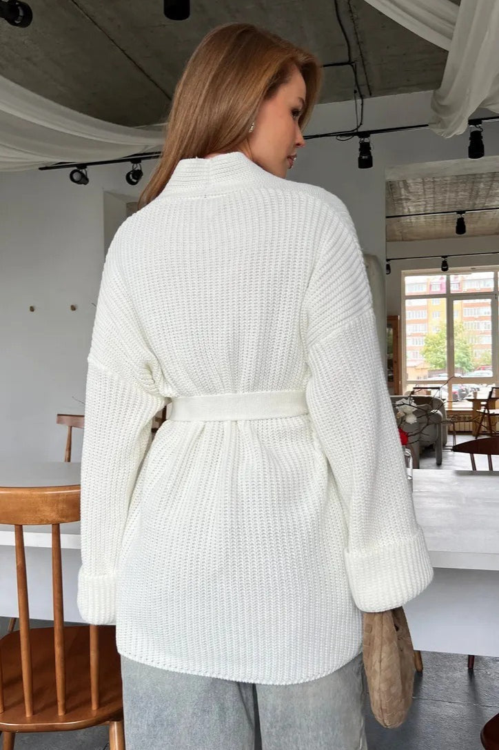 Cardigan tricoté décontracté à ceinture nouée confortable