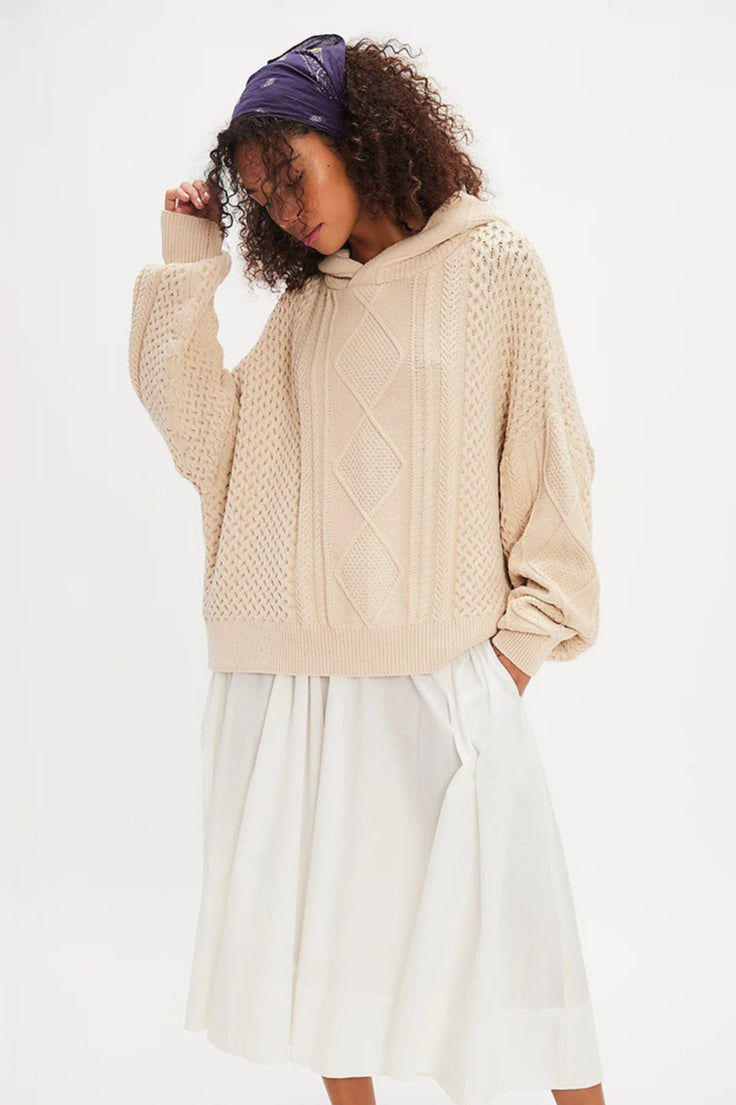 Suéter Vintage Casual de Tricô com Capuz