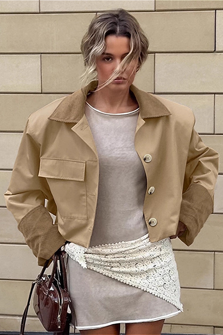 Veste décontractée courte utilitaire à col avec blocs de couleurs rétro