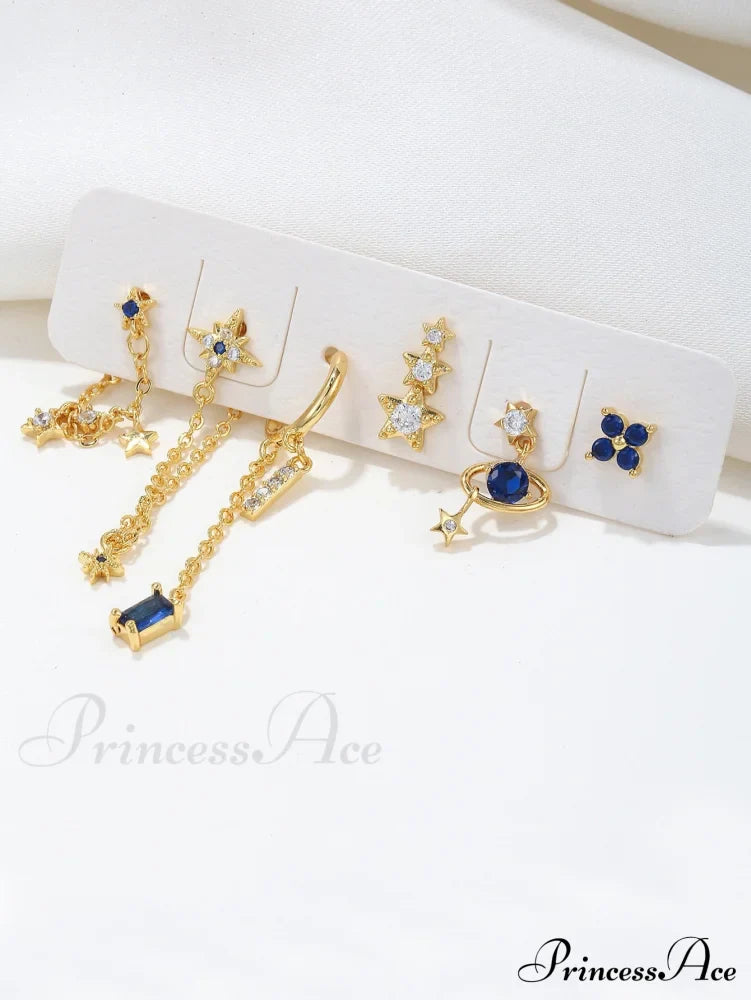 6pcs/set Cubic Zirconia Decor Earrings