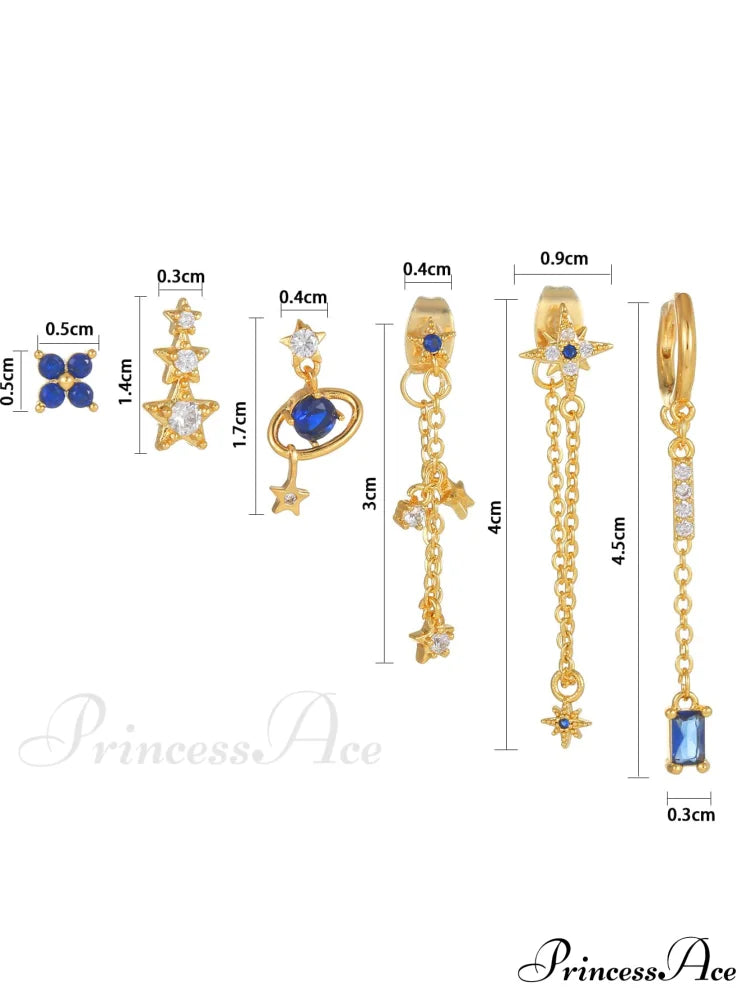 6pcs/set Cubic Zirconia Decor Earrings