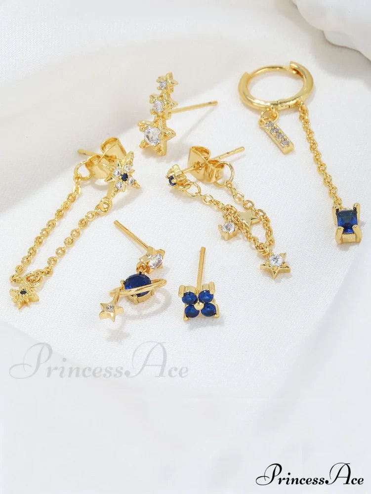6pcs/set Cubic Zirconia Decor Earrings