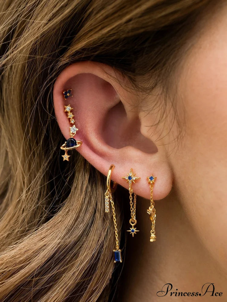 6pcs/set Cubic Zirconia Decor Earrings