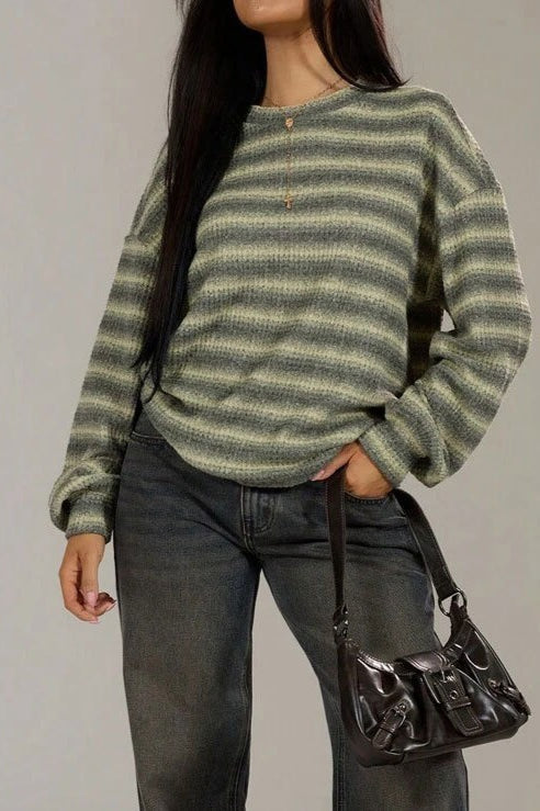 Relaxed Elegant Striped Knit Pullover Blouse