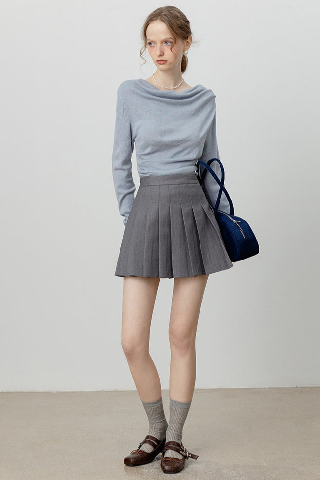 T-shirt chic à manches longues avec col bénitier, taille nouée et épaules dénudées