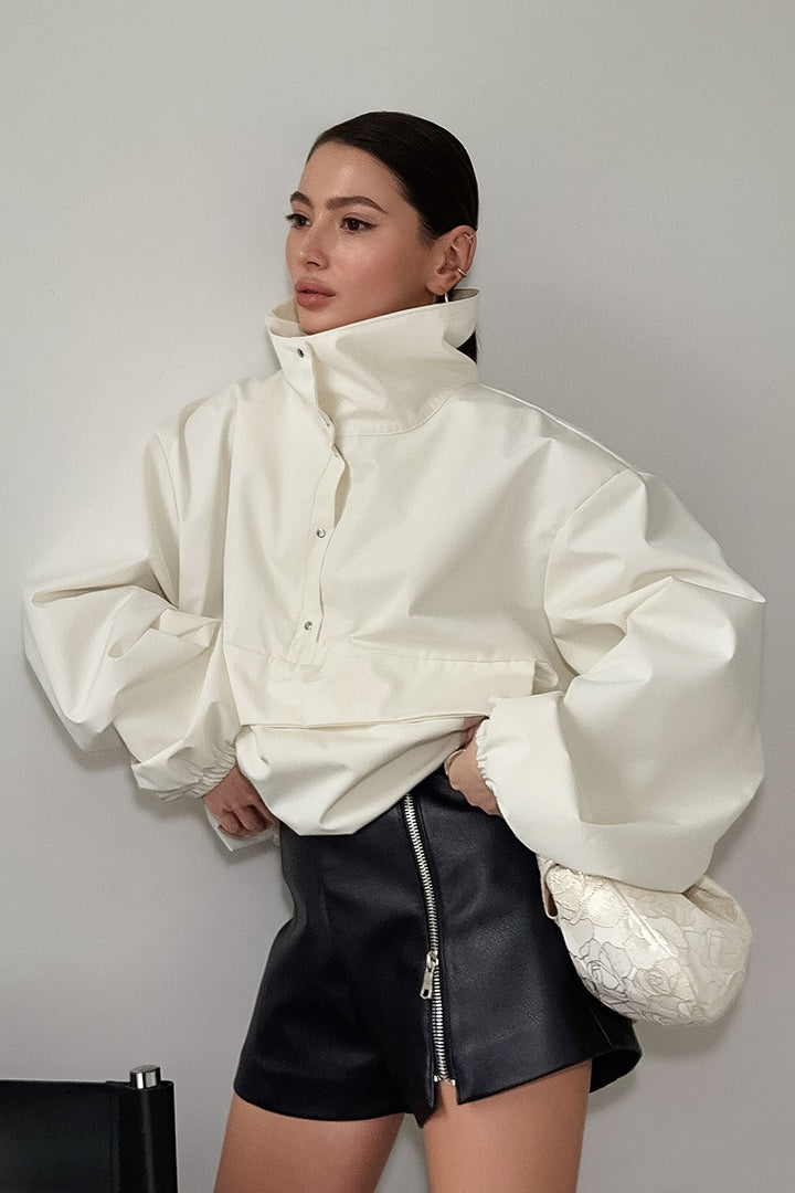 Sweat-shirt ample à boutons, tortue unie et minimaliste