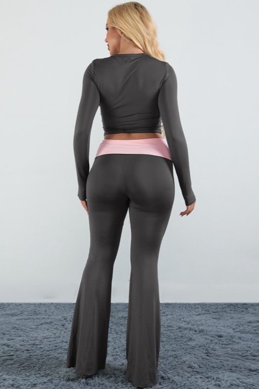 Completo Due Pezzi con Girocollo a Blocchi di Colore e Strass