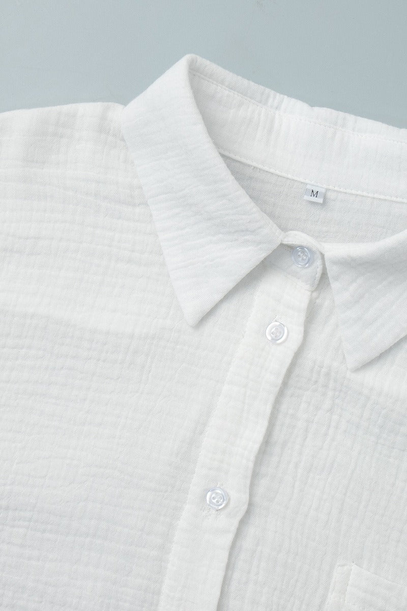 Solid Cotton Wrinkled Shirt Pants Two Piece Set