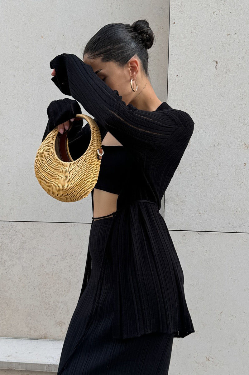 Vintage Ribbed Knit Cardigan and Cami Dress Three Piece Set