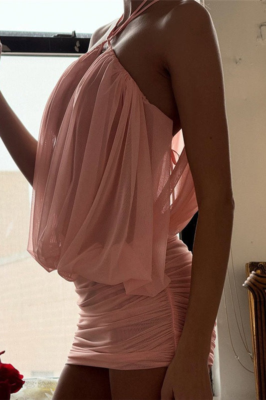 Sexy Neckholder Rückenfreies Figurbetontes Minikleid mit V-Ausschnitt