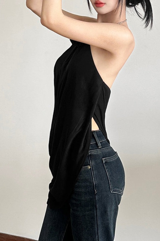 Blusa Halter Solta, Fluida, Costas Nuas e Cor Sólida