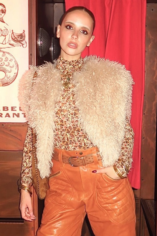 Halter Ausschnitt Rücken Weste mit Lammfellkragen