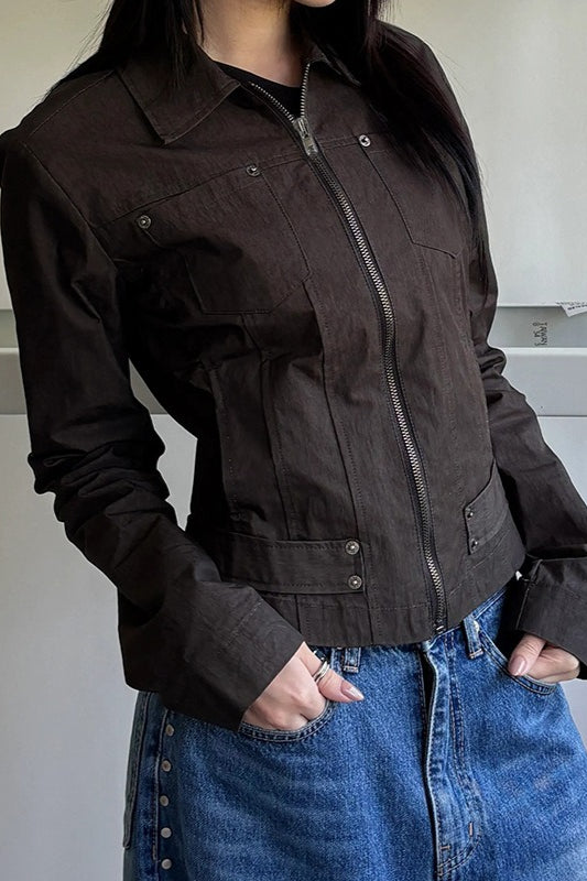 Veste utilitaire unie à fermeture éclair