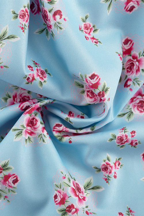Kleid mit Puffärmeln, Kragen, hoher Taille, Knopfleiste und A-Linie mit Blumenmuster