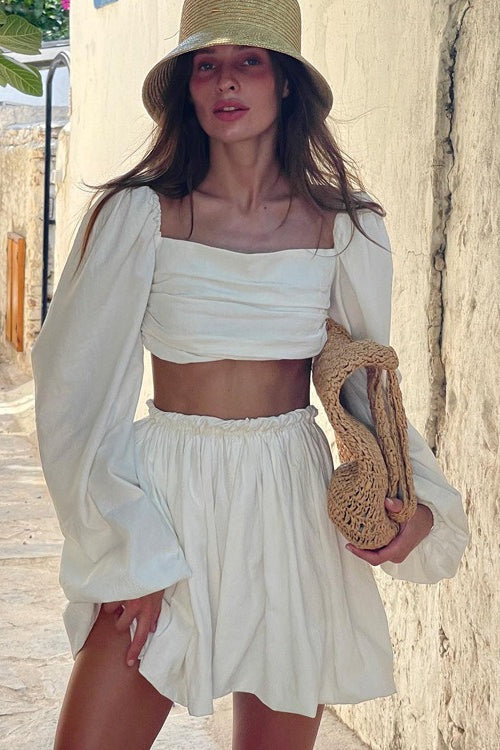 Conjunto de falda plisada de cintura alta con bandeau y lazo