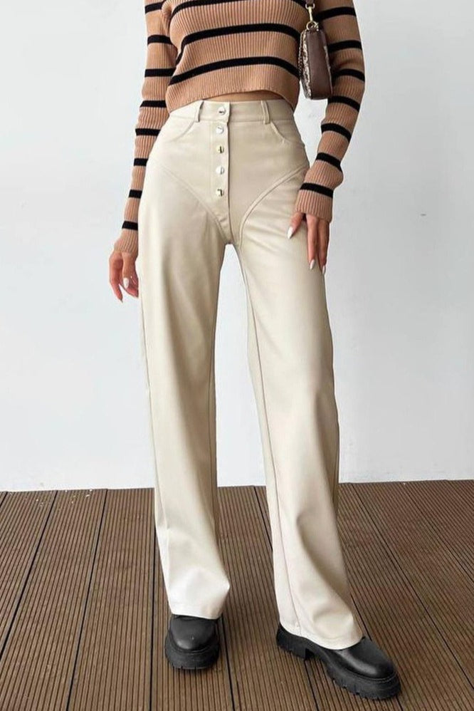 Leather Patchwork Casual Pants