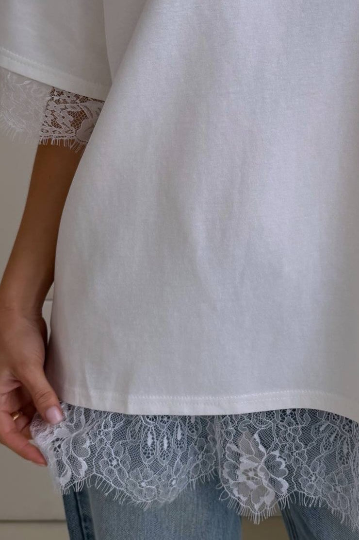 Minimalist Sweet Lace Splice Short Sleeve T-shirt