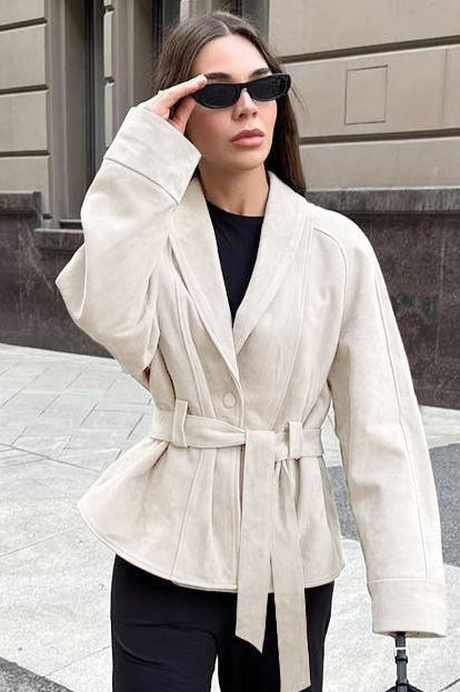 Giacca vintage in pelle scamosciata a maniche lunghe