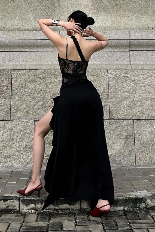 Streetwear Irregular Lace Patch Sheer Mini Dress