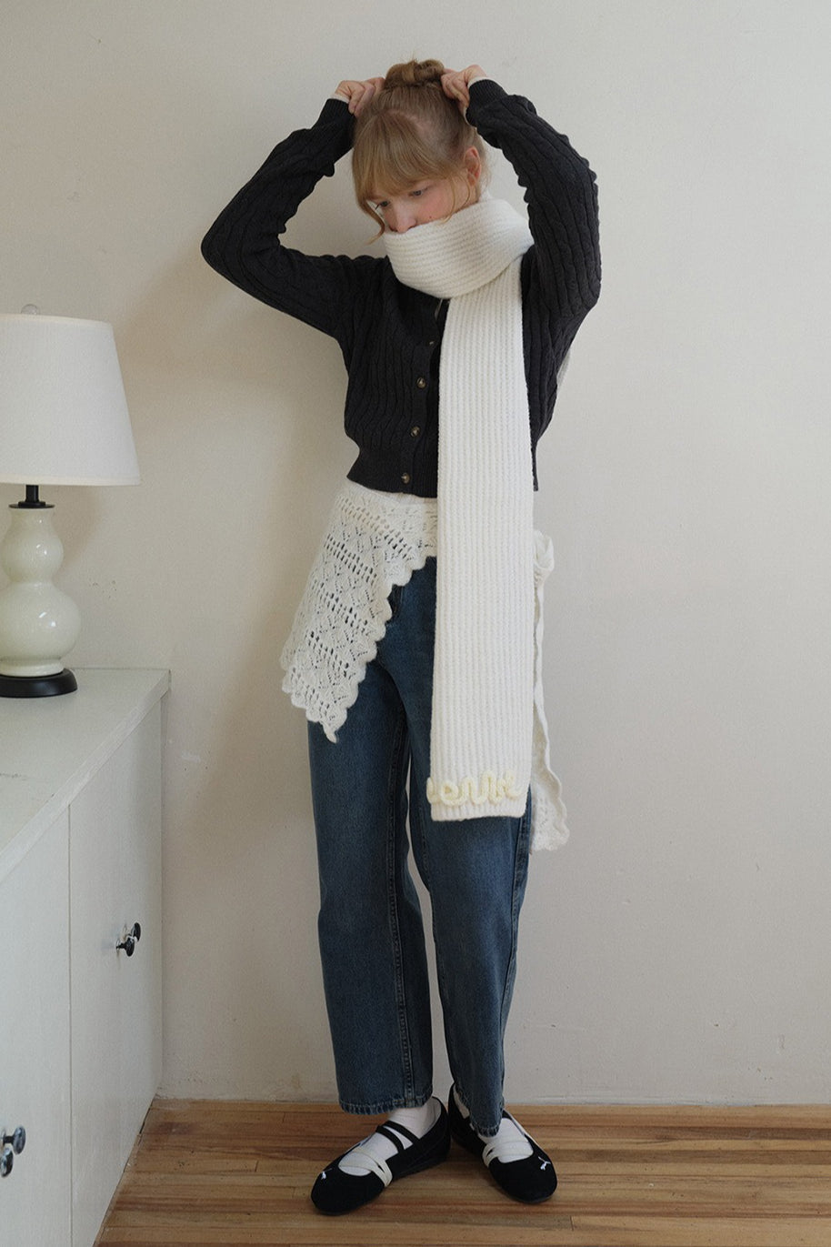 Wool Blend 3D Hand-Crocheted Letter Solid Scarf