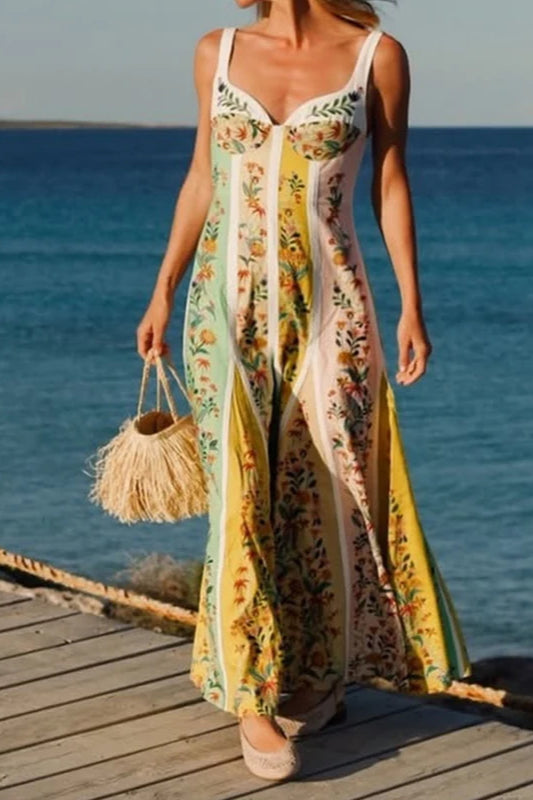 Vestido bohemio con estampado floral y tirantes halter