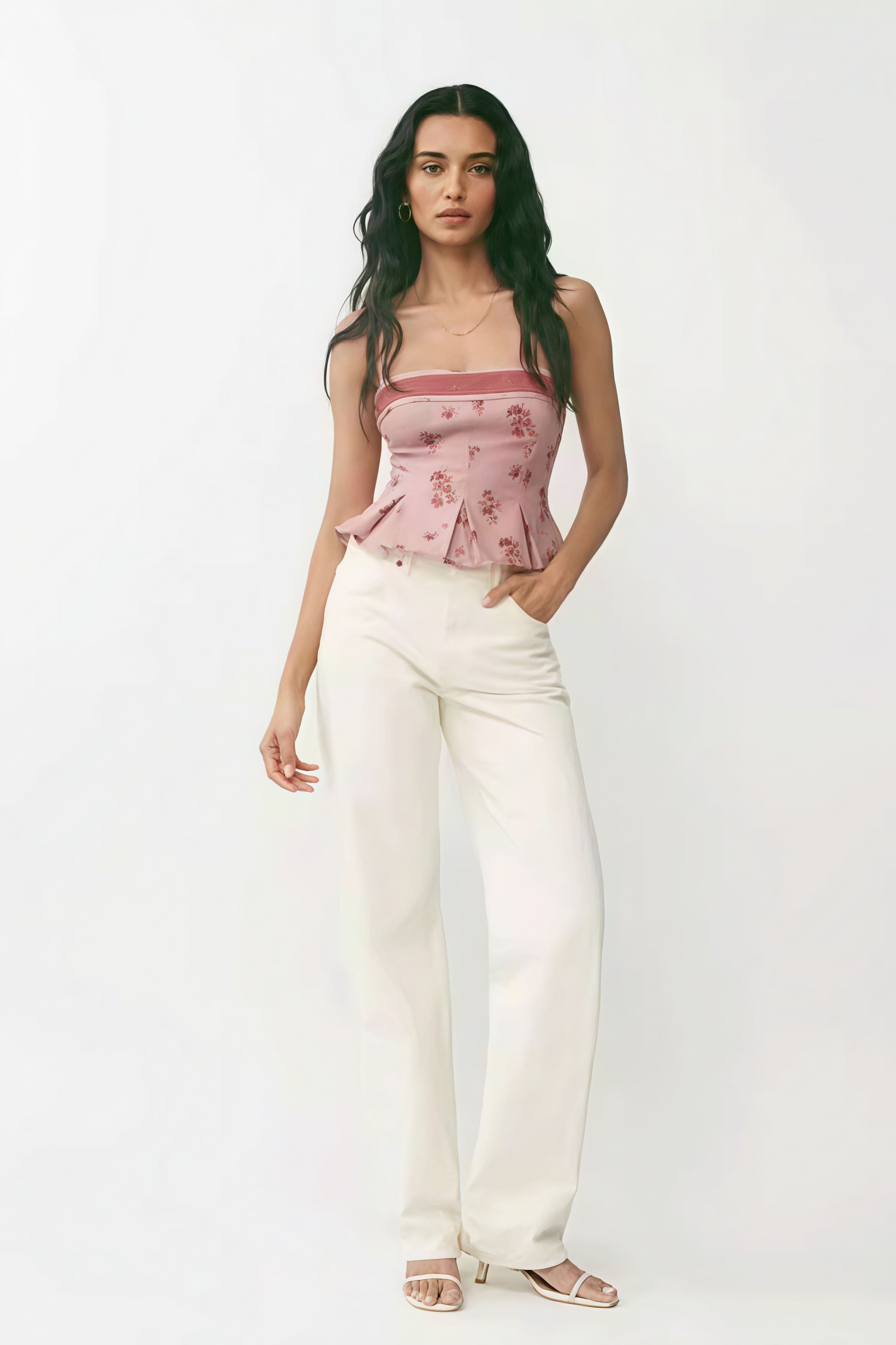 Top a canotta con volant e stampa floreale Desiderio Puro