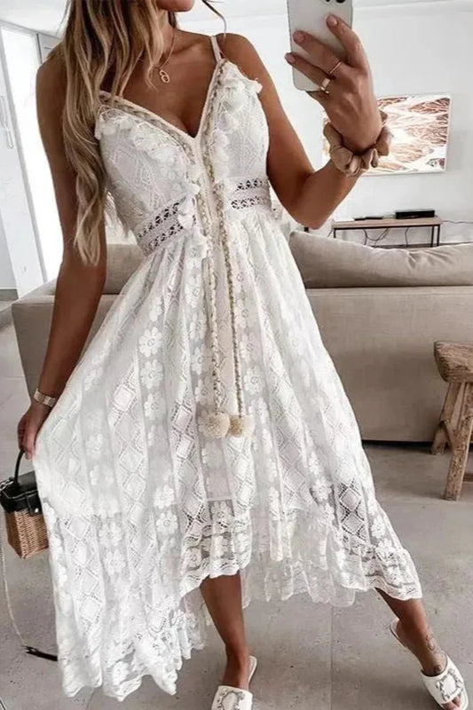 Vestido floral de verano nuevo con escote en V y tirantes de encaje