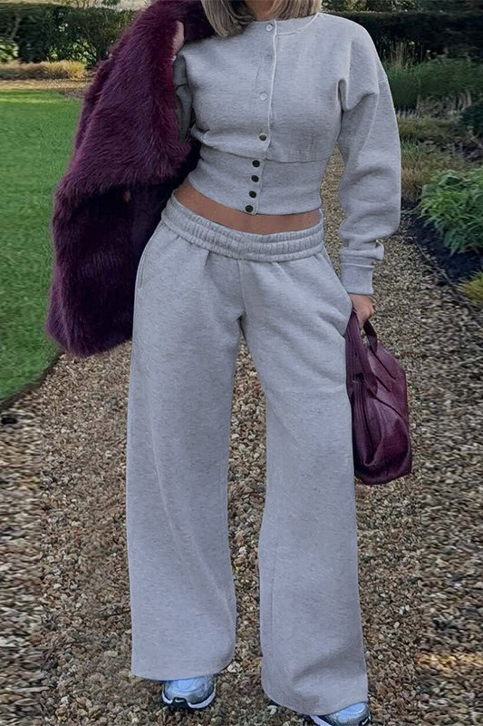 Einfarbiger, geknöpfter Strickjacke Schickes Freizeit-Zweiteiler-Set