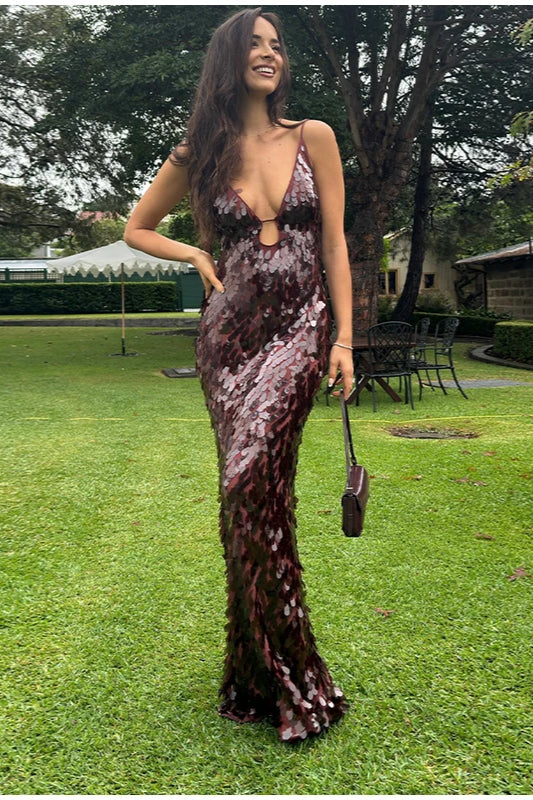 Pailletten Kleid mit Ausschnitten im Bohème-Stil