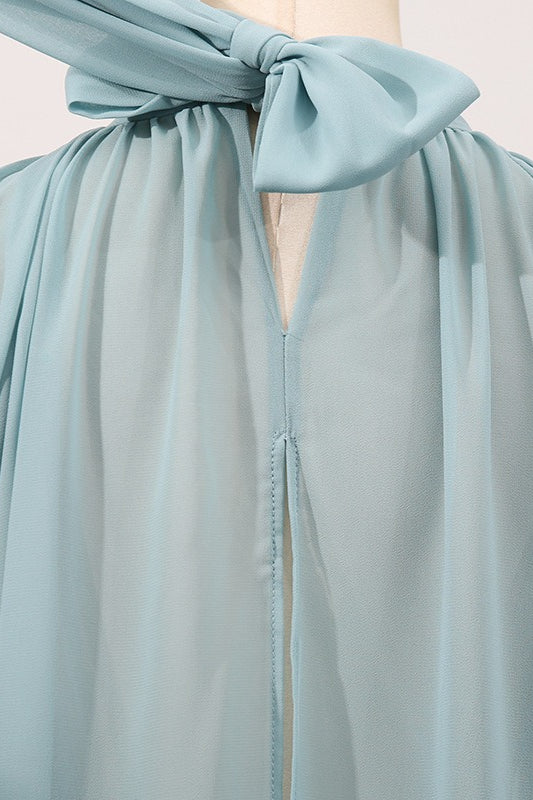 Süße unregelmäßige Stehkragen lockere einfarbige Neckholderbluse