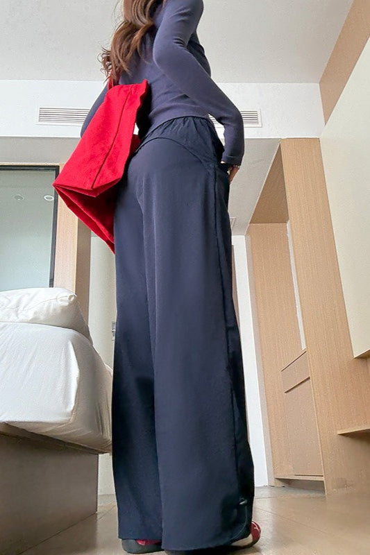 Solid Elastic Wide-Leg Sporty Pants