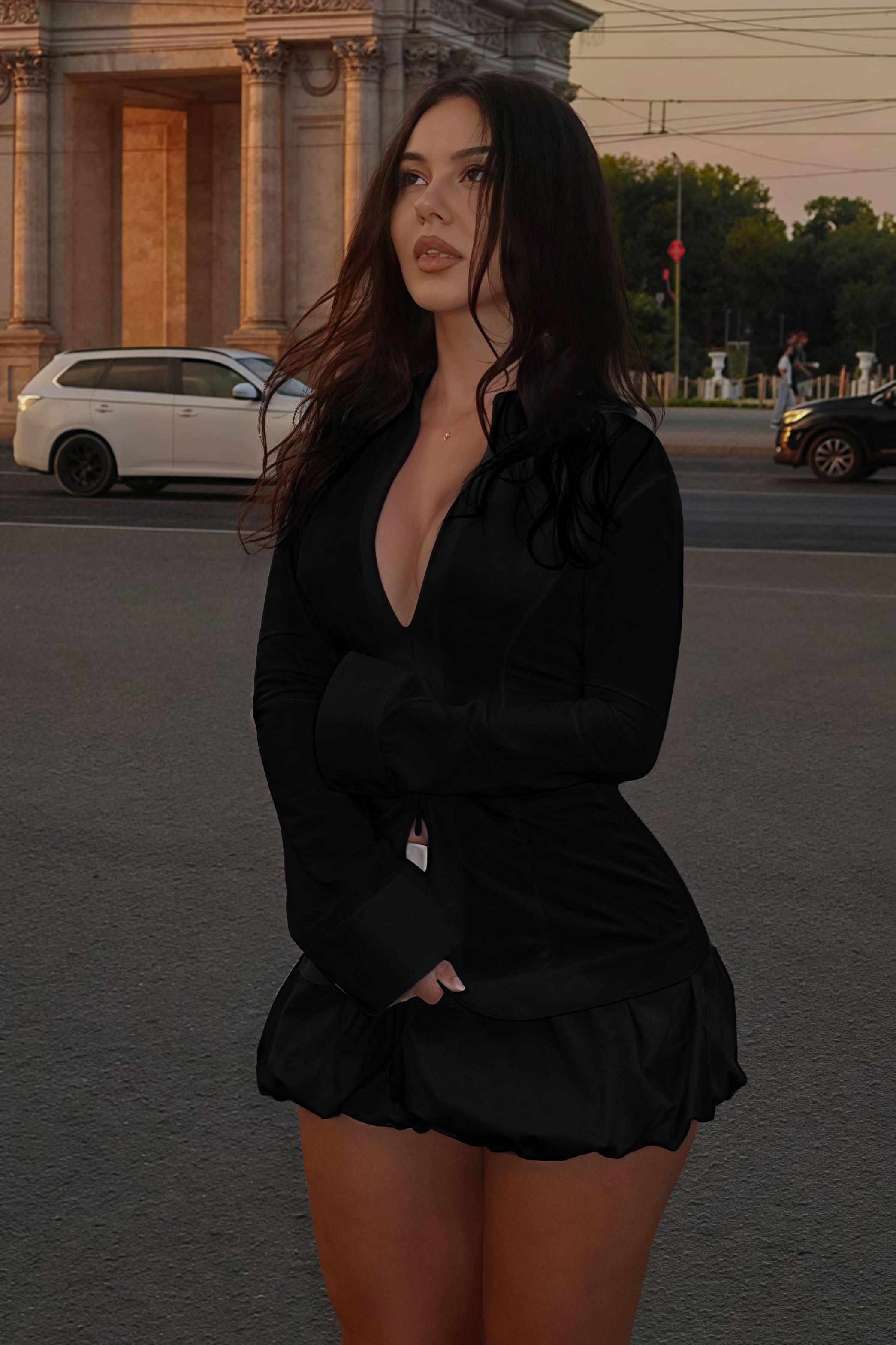 Stylish Solid Stand Collar Zipper Slim Long Sleeve Skirt Set