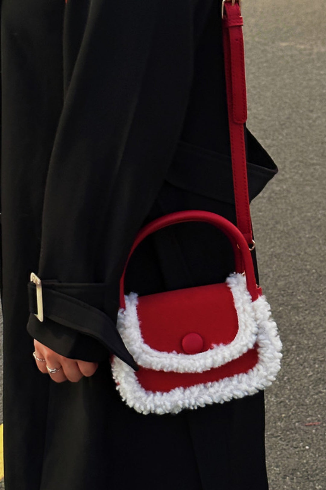 Flauschige rote quadratische Mini-Tasche Handgehaltene Schulter-Umhängetasche