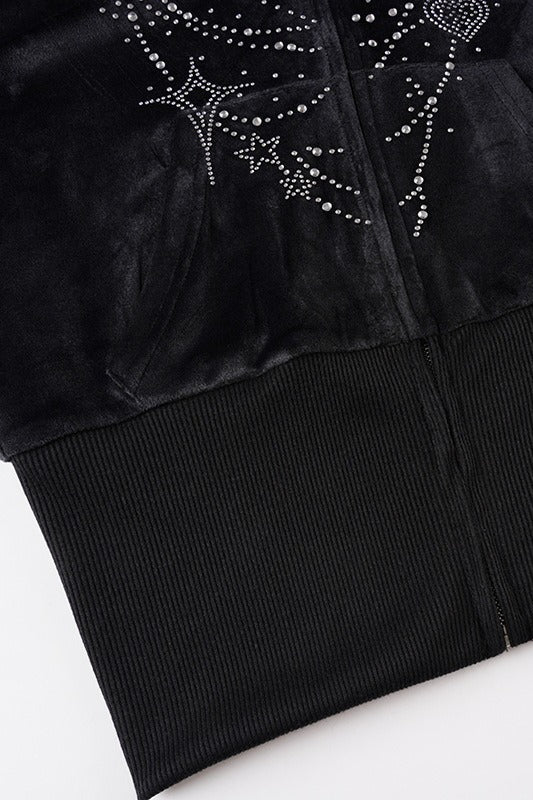 Sweat à capuche ajusté gothique à panneaux de fourrure et strass