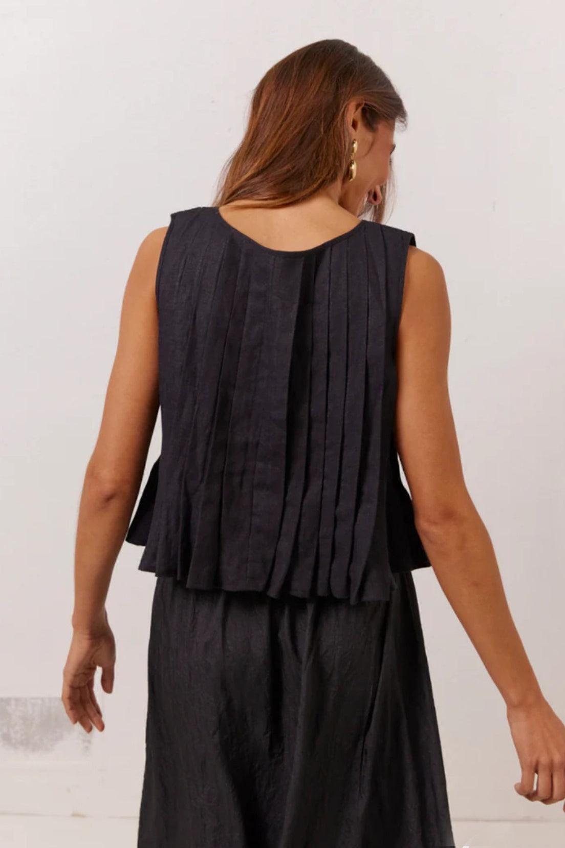 Solid Ruffled Tie Linen Cotton Shirt Tank Top