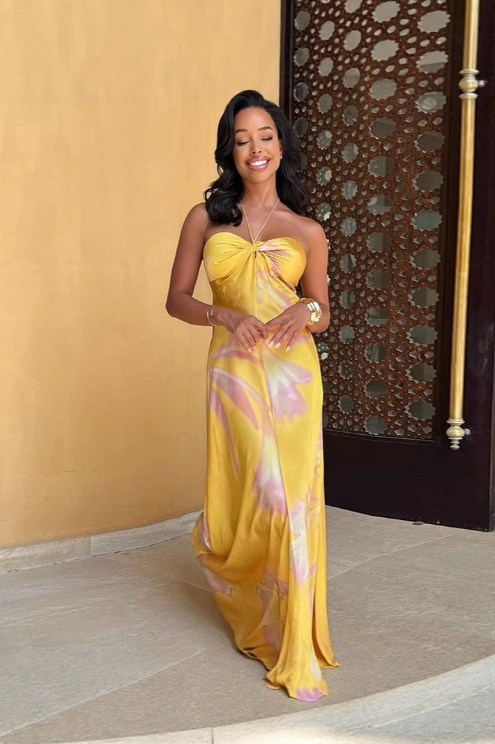 Tiskované plážové maxi šaty bez zad a ramínek